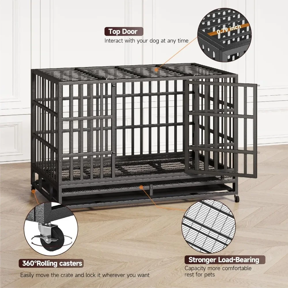 Heavy Duty Indestructible Dog Crate Steel Escape Proof, Indoor Double Door High Anxiety Cage, Kennel with Wheels, Removable Tray
Heavy Duty Indestructible Dog Crate Steel Escape Proof, Indoor Double Door High Anxiety Cage, Kennel with Wheels, Removable Tray