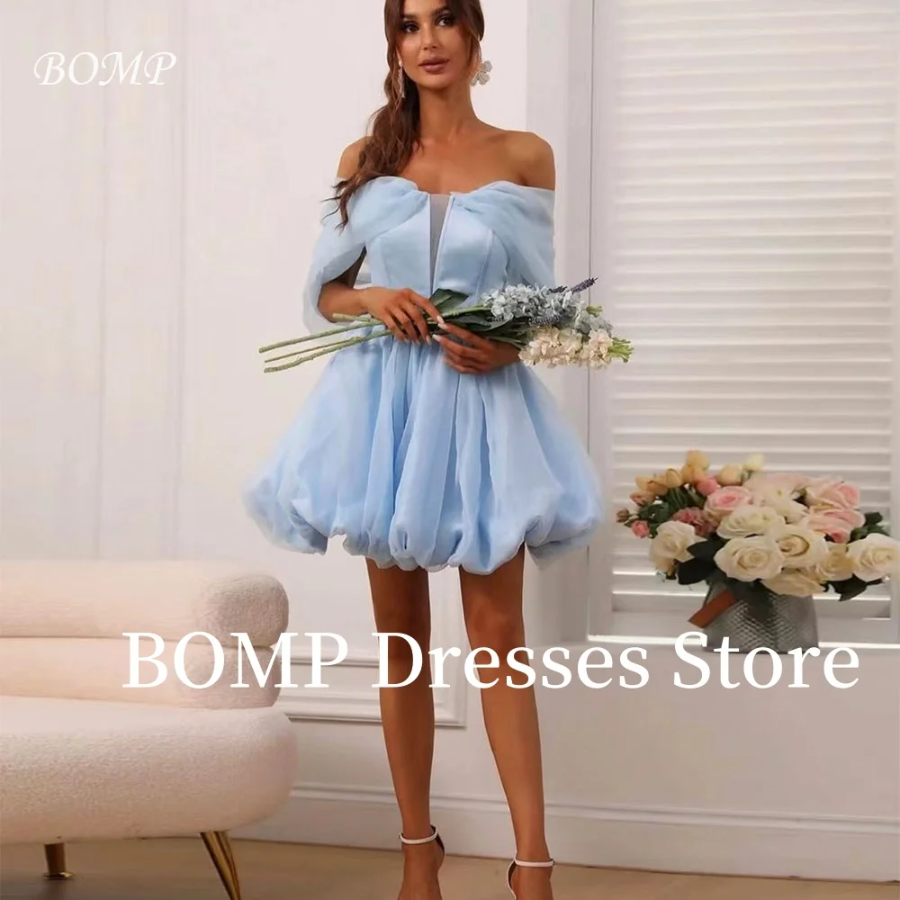 BOMP Princess Blue Wedding Dresses Mini Off the Shoulder Short Beach Dress A-Line Bridal Gown Customized Vestidos De Novia
BOMP Princess Blue Wedding Dresses Mini Off the Shoulder Short Beach Dress A-Line Bridal Gown Customized Vestidos De Novia