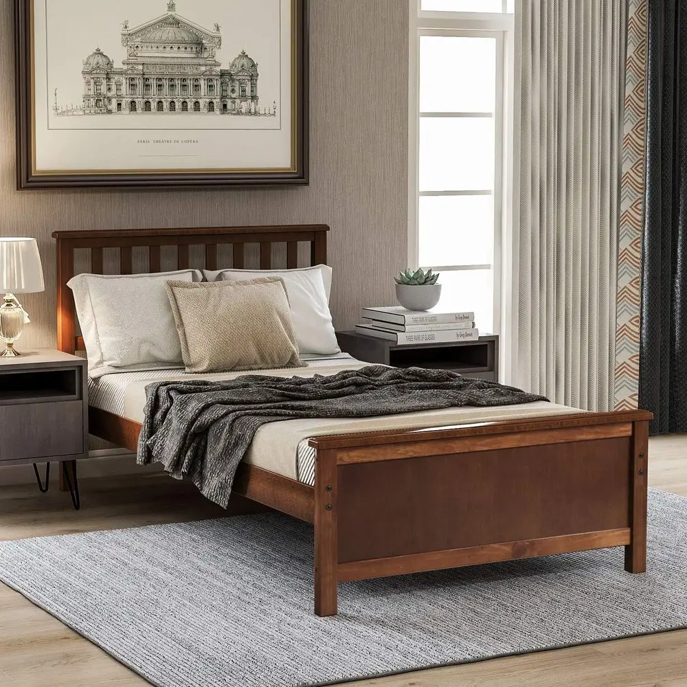 Walnut Wood Twin Platform Bed with Slatted Support, No Box Spring Needed
Walnut Wood Twin Platform Bed with Slatted Support, No Box Spring Needed