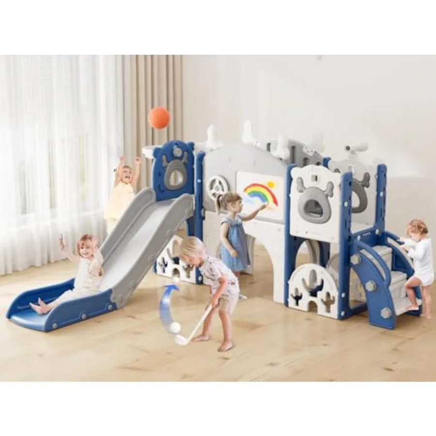 Горка для малышей 13 в 1, горка для малышей с набором для гольфа, баскетбольное кольцо, доска для рисования, игровой набор для дома и улицы, синий, серый
Горка для малышей 13 в 1, горка для малышей с набором для гольфа, баскетбольное кольцо, доска для рисования, игровой набор для дома и улицы, синий, серый