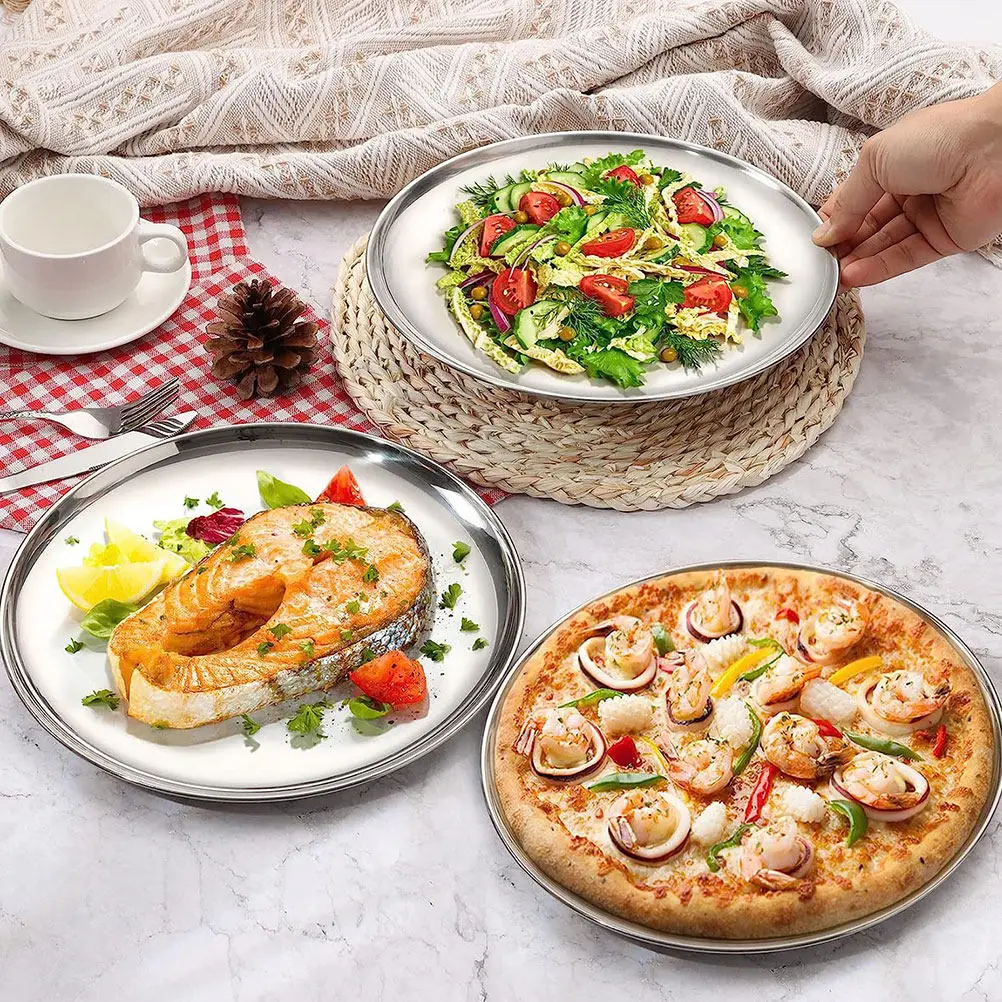 5Pcs Stainless Steel Food Plates Multipurpose Round Pizza Tray Dessert Steak Plate for Home Party Serving Reusable Pizza Plate
5Pcs Stainless Steel Food Plates Multipurpose Round Pizza Tray Dessert Steak Plate for Home Party Serving Reusable Pizza Plate