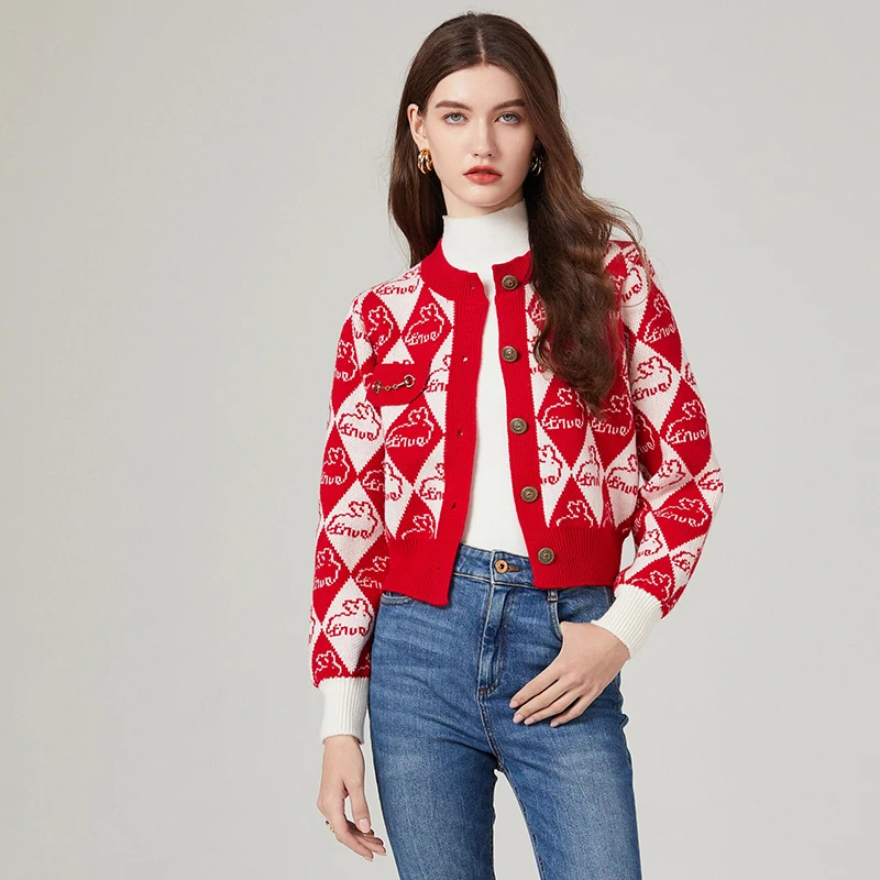 New Spring Autumn Women Single Breasted Short Cardigan High Quality Fashion Rabbit Jacquard Geometric Argyle Knitted Cardigan
New Spring Autumn Women Single Breasted Short Cardigan High Quality Fashion Rabbit Jacquard Geometric Argyle Knitted Cardigan