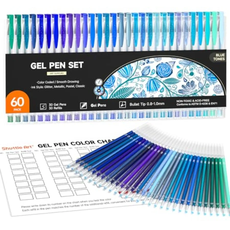 Gel Pens, 30 Blue Tone Gel Pens with 30 Refills for Adults Coloring Books Journaling Drawing Nature, Landscapes, Animals Scenes
Gel Pens, 30 Blue Tone Gel Pens with 30 Refills for Adults Coloring Books Journaling Drawing Nature, Landscapes, Animals Scenes