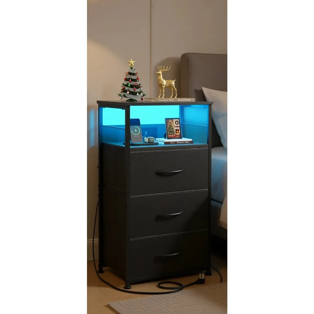 Tall Fabric Drawer Nightstand with Built In USB Ports and Outlets LED Bedside End Table for Dorm Bedroom Entryway Black
Tall Fabric Drawer Nightstand with Built In USB Ports and Outlets LED Bedside End Table for Dorm Bedroom Entryway Black