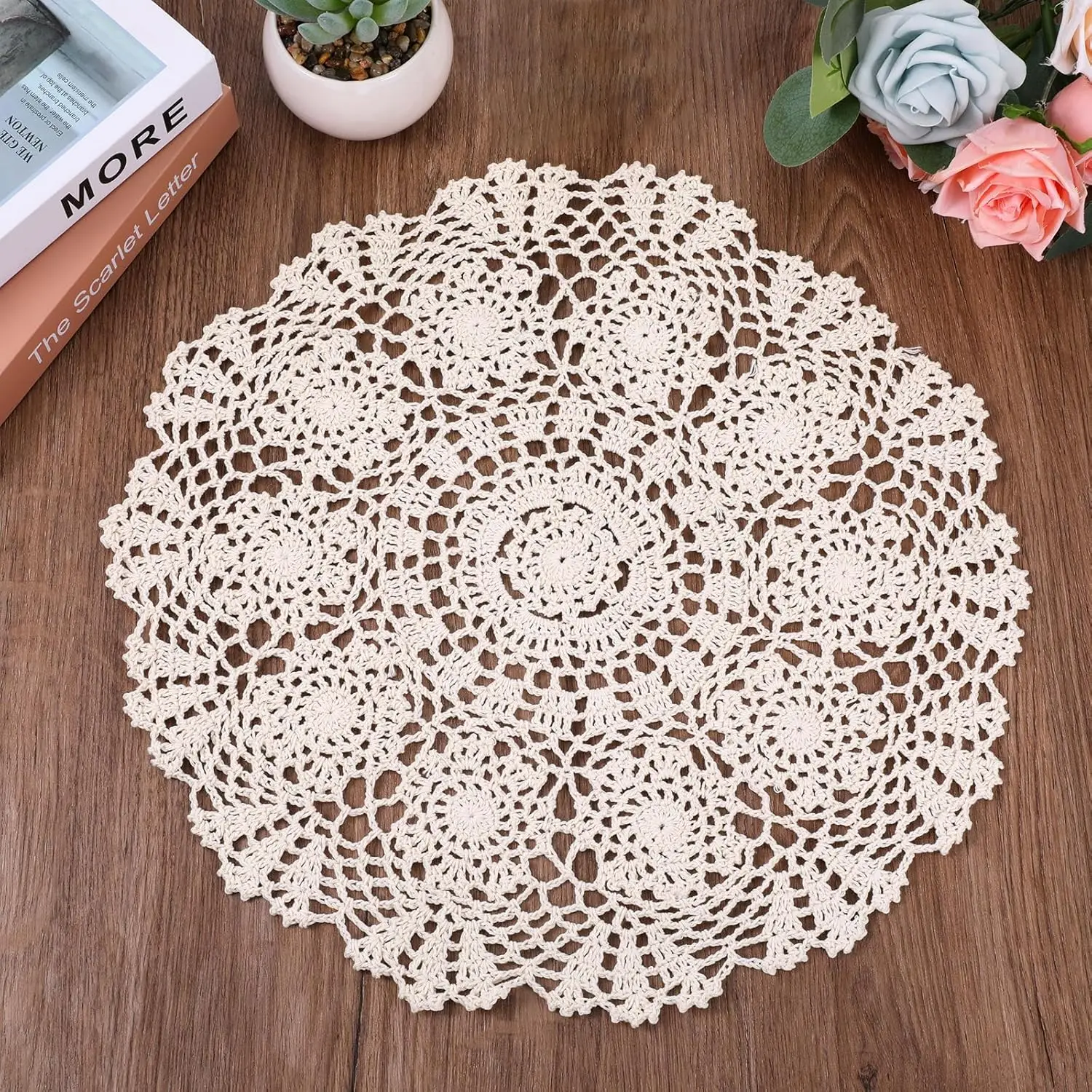 15.7 Inch Handmade Cotton Round Doily Lace Placemat for Table Decor, Beige
15.7 Inch Handmade Cotton Round Doily Lace Placemat for Table Decor, Beige