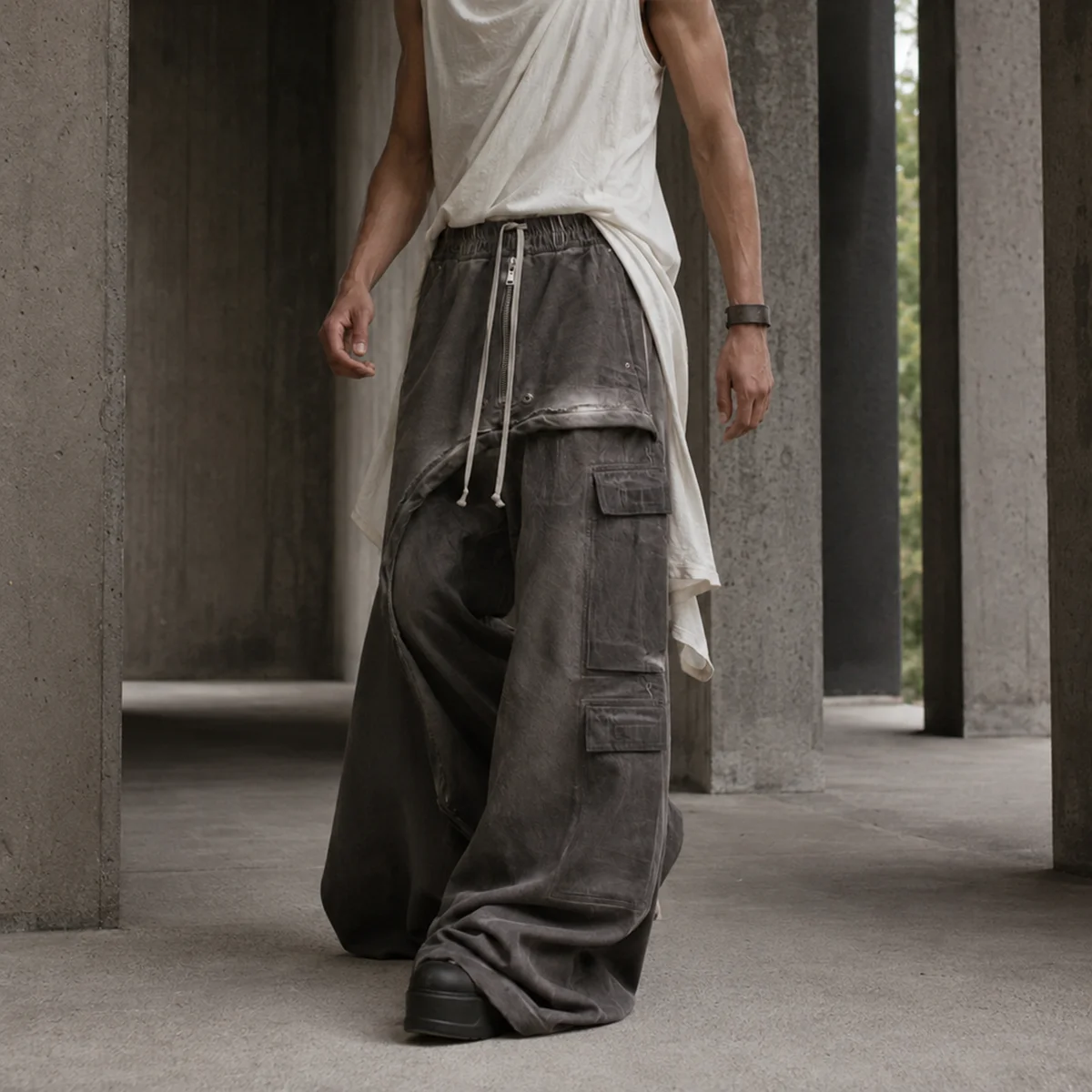 RO Style Ribbons Wide Leg Multi-Pockets Smoke Grey Baggy Jeans for Men Straight Pantalones Hombre Drawstring Denim Trousers
RO Style Ribbons Wide Leg Multi-Pockets Smoke Grey Baggy Jeans for Men Straight Pantalones Hombre Drawstring Denim Trousers
