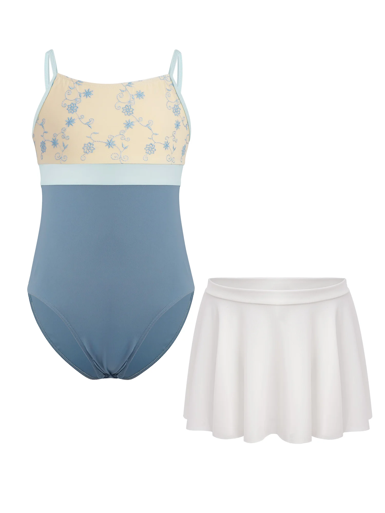 Kids Girls 2-Piece Ballet Dance Costumes Sleeveless Spaghetti Straps Floral Embroidery Leotard with Skirt for Figure Skating
Kids Girls 2-Piece Ballet Dance Costumes Sleeveless Spaghetti Straps Floral Embroidery Leotard with Skirt for Figure Skating