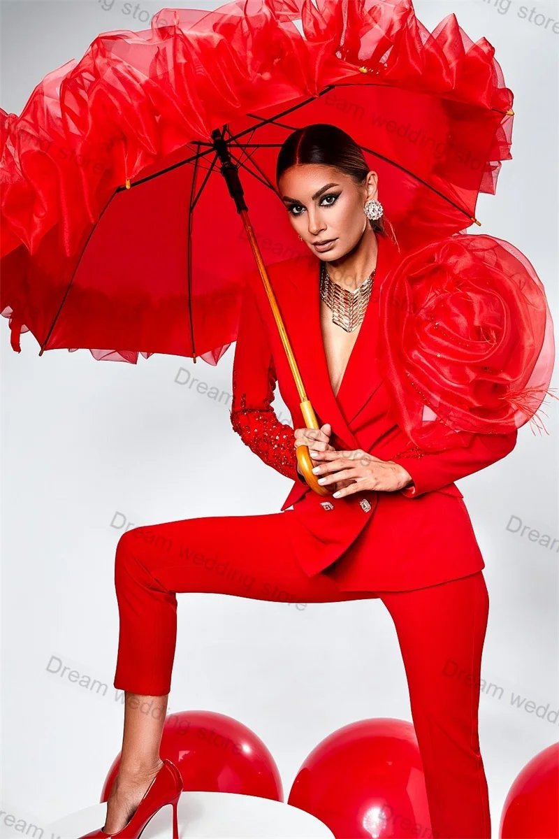 Luxury Red Women Suits Pants Set 2 Piece Blazer+Trousers Beaded 3D Flower Formal Prom Wedding Tuxedo Tailored Office Jacket Coat
Luxury Red Women Suits Pants Set 2 Piece Blazer+Trousers Beaded 3D Flower Formal Prom Wedding Tuxedo Tailored Office Jacket Coat
