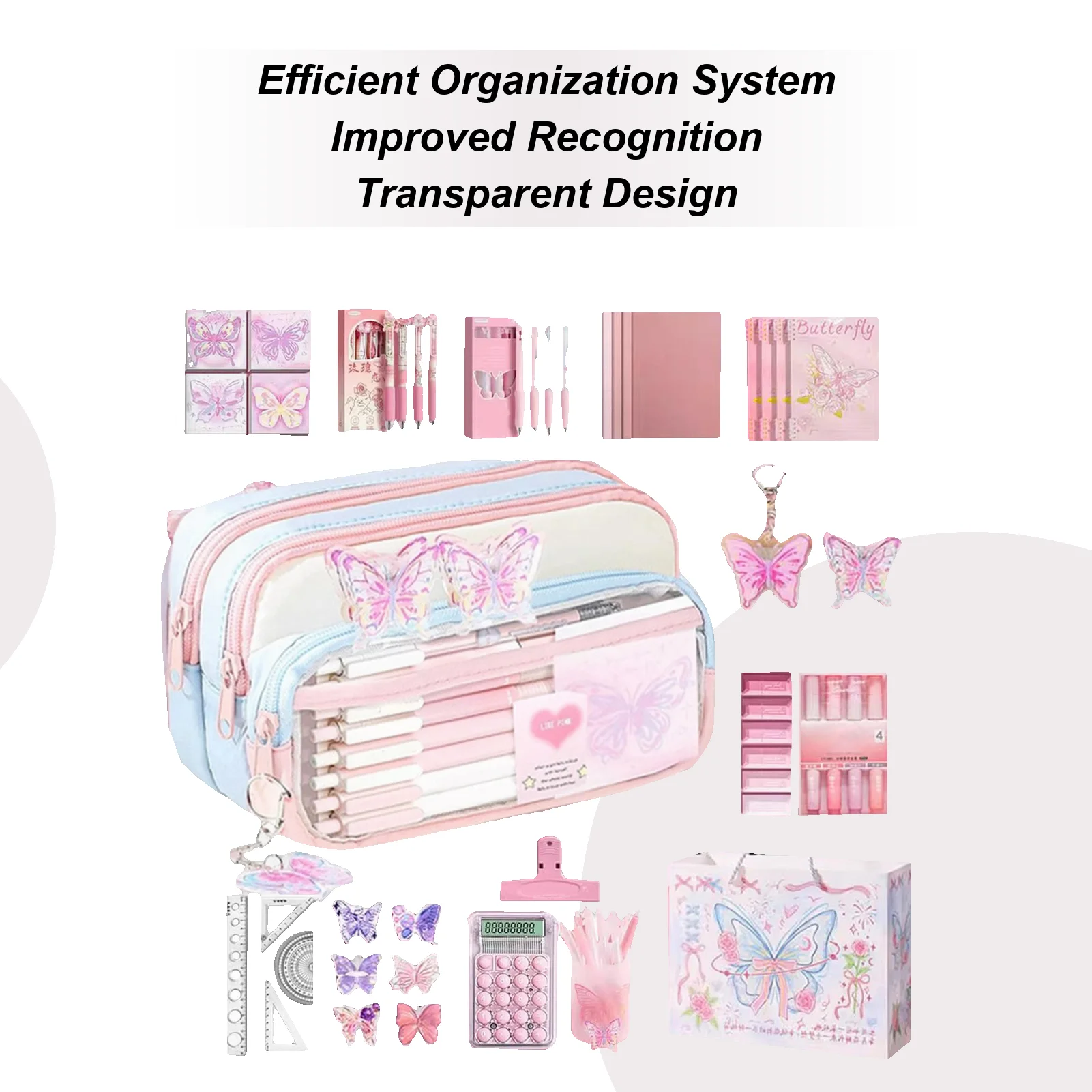 Розовый пенал с бабочкой, застежка-молния, многофункциональный пенал большой емкости, набор канцелярских принадлежностей, подарочная коробка для девочек
Розовый пенал с бабочкой, застежка-молния, многофункциональный пенал большой емкости, набор канцелярских принадлежностей, подарочная коробка для девочек