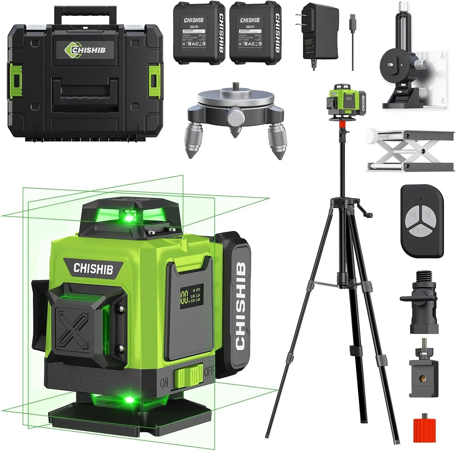 16 Lines Green Laser Level Kit, 4D Self-Leveling with Rotary Base for Construction and Home Use
16 Lines Green Laser Level Kit, 4D Self-Leveling with Rotary Base for Construction and Home Use