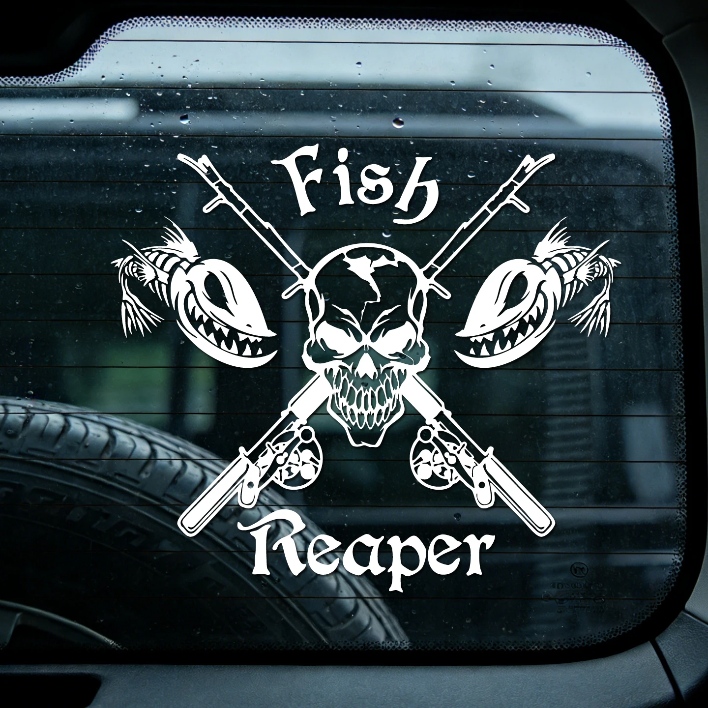 Fish Reaper Skull Crossed Fishing Rods Vinyl Car Sticker Pickup truck SUV door and window decals and waterproof car stickers
Fish Reaper Skull Crossed Fishing Rods Vinyl Car Sticker Pickup truck SUV door and window decals and waterproof car stickers