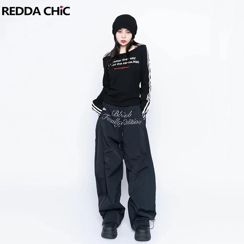 REDDACHiC Women Drawstring Black Sweatpants Casual Letter Print Pleated Elastic Waist Wide Leg Parachute Pants Hiphop Streetwear
REDDACHiC Women Drawstring Black Sweatpants Casual Letter Print Pleated Elastic Waist Wide Leg Parachute Pants Hiphop Streetwear