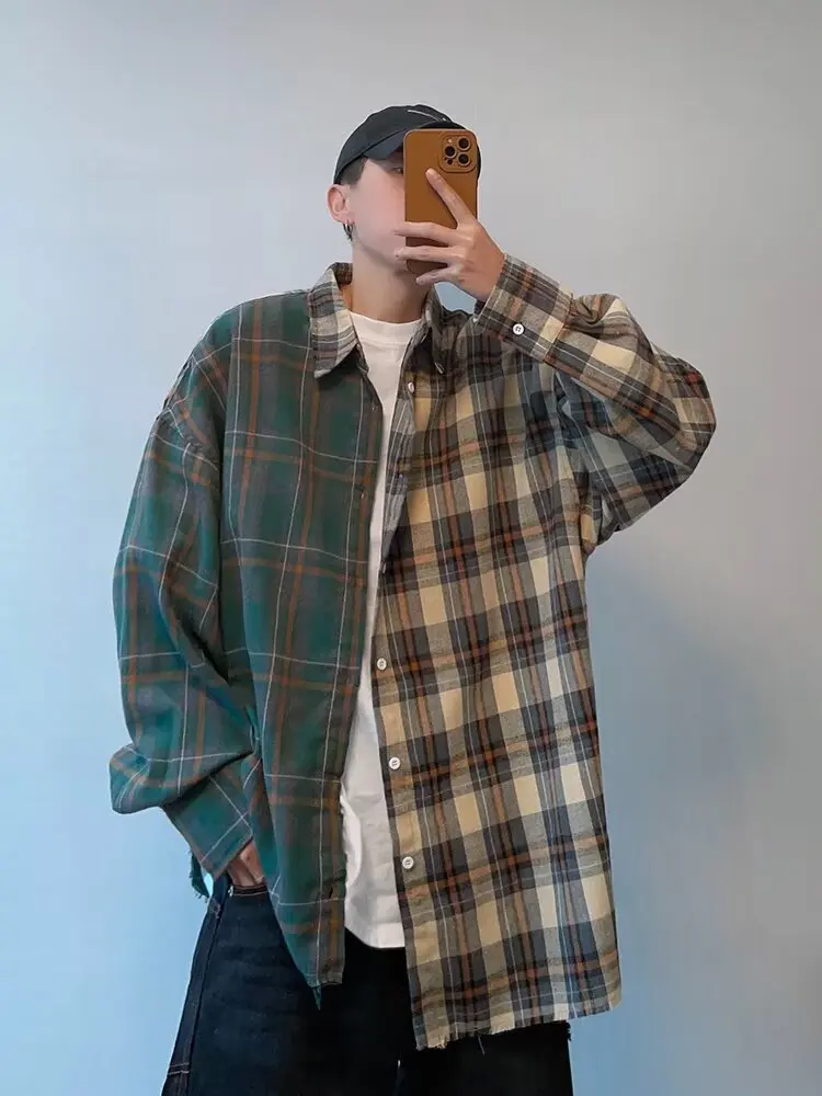 Retro American Patchwork Asymmetrical Hem Long Sleeve Plaid Shirt Men's Casual Loose Grid Shirt Jacket Trendy Youth Cotton Shirt
Retro American Patchwork Asymmetrical Hem Long Sleeve Plaid Shirt Men's Casual Loose Grid Shirt Jacket Trendy Youth Cotton Shirt