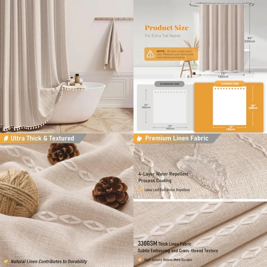 Extr Long Shower Curtin 72x90 Striped Boho Chic Linen Fbric Hevy Duty Shower Curtin Set with 12 Plstic Hook, Bohemian Farmhouse
Extr Long Shower Curtin 72x90 Striped Boho Chic Linen Fbric Hevy Duty Shower Curtin Set with 12 Plstic Hook, Bohemian Farmhouse