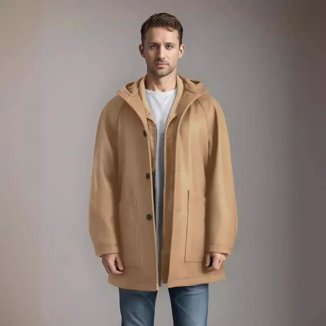 Men's Casual Single-breasted Hooded Raglan Coat with Solid Color and Large Pockets for Autumn and Winter, Woolen Overcoat S-XXL
Men's Casual Single-breasted Hooded Raglan Coat with Solid Color and Large Pockets for Autumn and Winter, Woolen Overcoat S-XXL