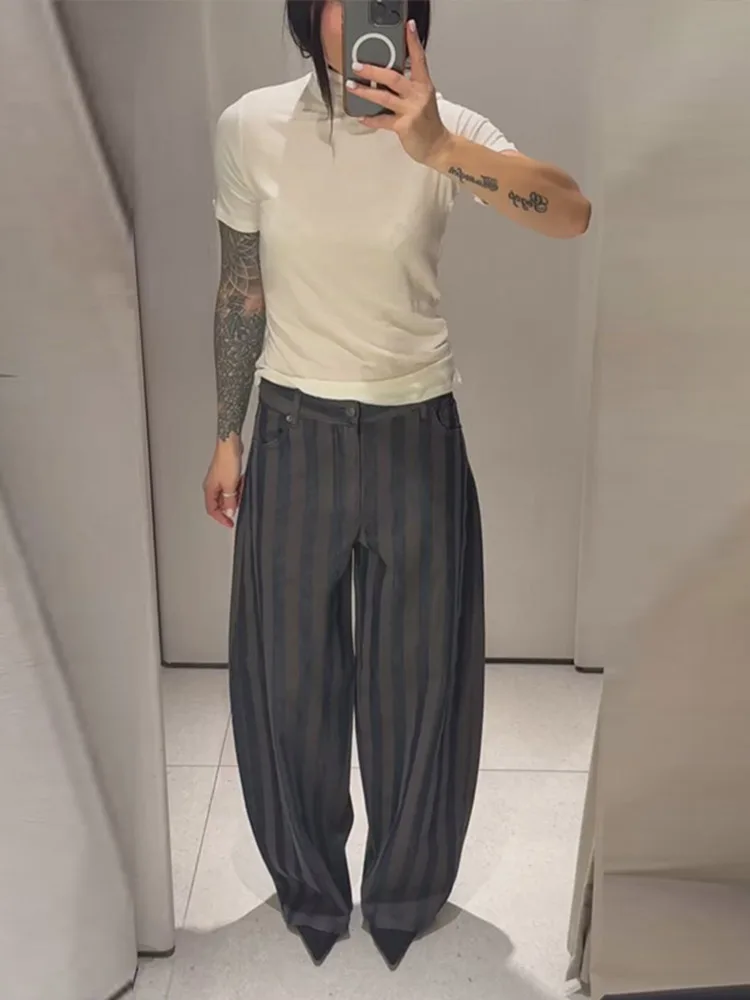 Chic Women Striped Barrel Pant Baggy High Waist One Button Pockets Female Trousers Vintage Long Casual Daily Streetwear 2026
Chic Women Striped Barrel Pant Baggy High Waist One Button Pockets Female Trousers Vintage Long Casual Daily Streetwear 2026
