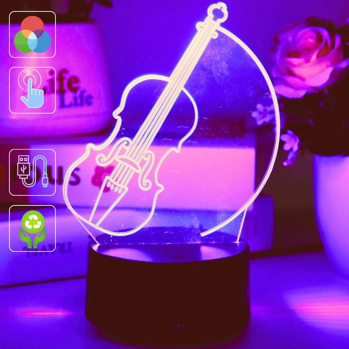 3D ночник, креативная USB сенсорная цветная лампа в форме скрипки, украшает атмосферу комнаты в подарок для любителей музыки
3D ночник, креативная USB сенсорная цветная лампа в форме скрипки, украшает атмосферу комнаты в подарок для любителей музыки