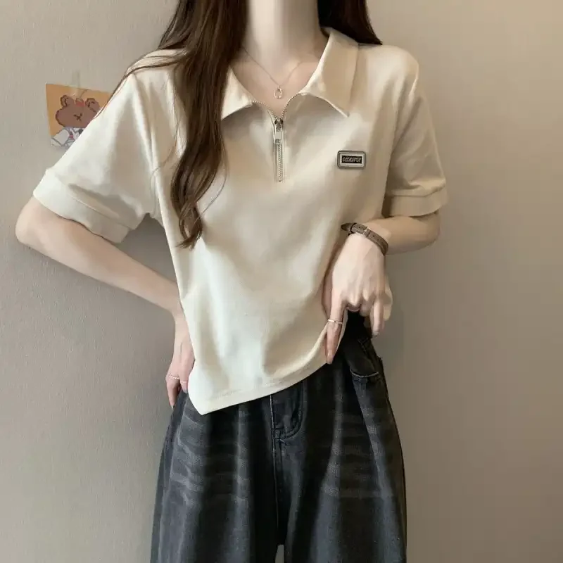 Women's Clothing Regular Shoulder T-shirt Summer Unique Casual Short Sleeve Tees Lady Slimming Versatile Turn-down Collar Tops
Women's Clothing Regular Shoulder T-shirt Summer Unique Casual Short Sleeve Tees Lady Slimming Versatile Turn-down Collar Tops