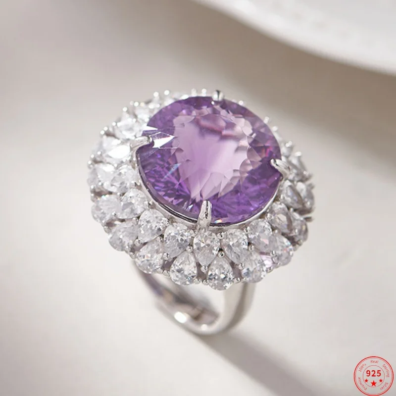 S925 Sterling Silver Charms Rings for Women New Fashion Flowers Inlaid Round Natural Amethyst Zircon Jewelry Free Shipping
S925 Sterling Silver Charms Rings for Women New Fashion Flowers Inlaid Round Natural Amethyst Zircon Jewelry Free Shipping