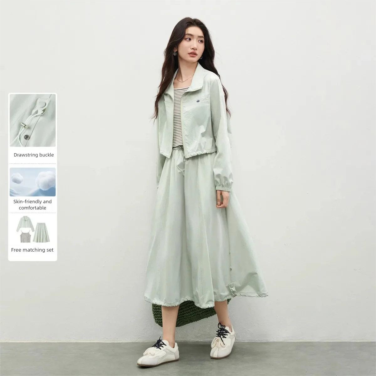 SENTUBILA Casual Set for Women 2026 Spring Green Drawstring Button Lapel Jacket with A-line Skirt 3 Piece Set Clothing W61ZC6316
SENTUBILA Casual Set for Women 2026 Spring Green Drawstring Button Lapel Jacket with A-line Skirt 3 Piece Set Clothing W61ZC6316