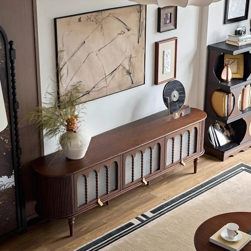 French retro solid wood TV cabinet living room 2025 new medium and ancient style storage and storage integrated 
French retro solid wood TV cabinet living room 2025 new medium and ancient style storage and storage integrated