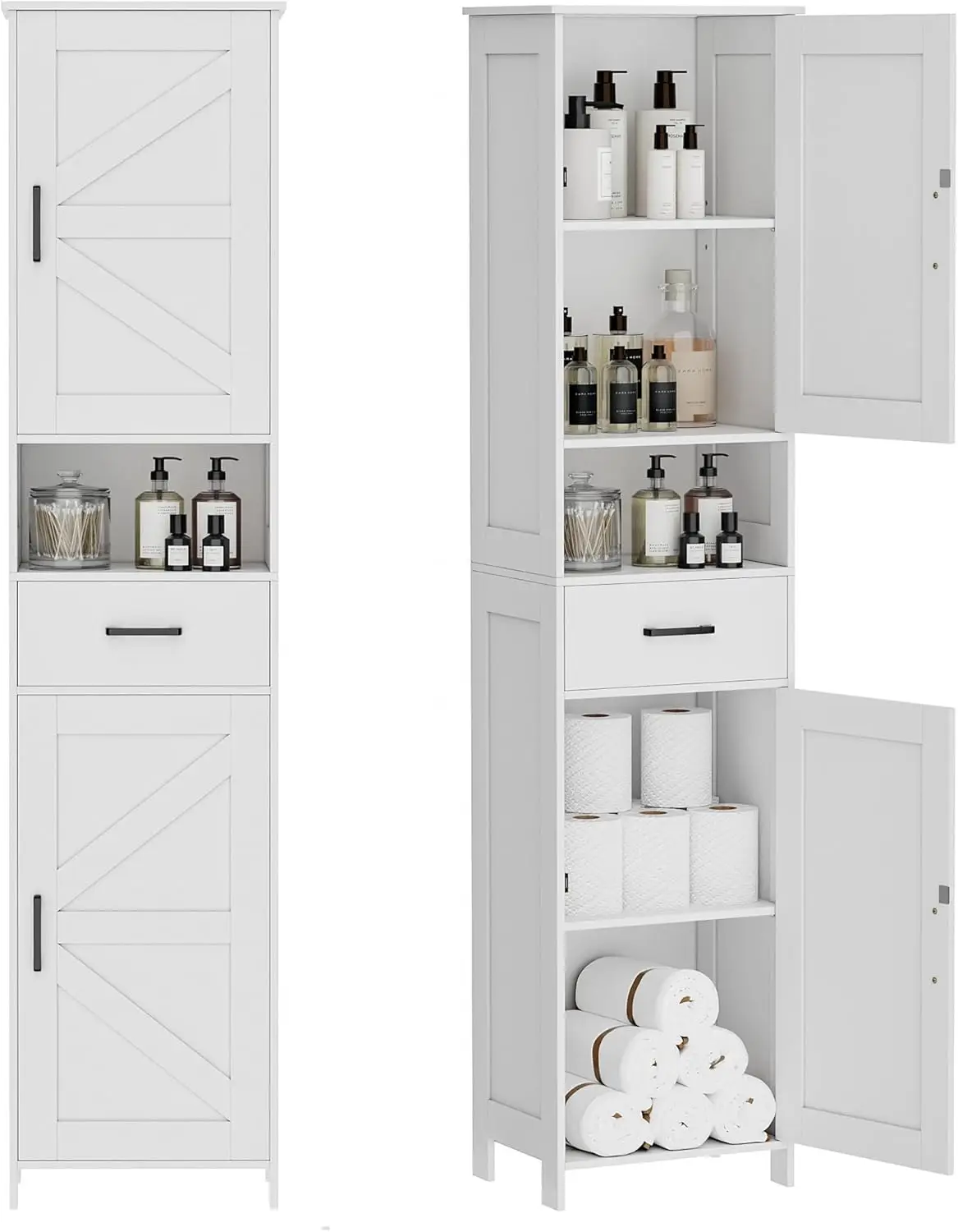 67' H Tall Bathroom Storage Cabinet with 2 Barn Doors and 1 Drawer, Narrow Storage Unit, Adjustable
67' H Tall Bathroom Storage Cabinet with 2 Barn Doors and 1 Drawer, Narrow Storage Unit, Adjustable