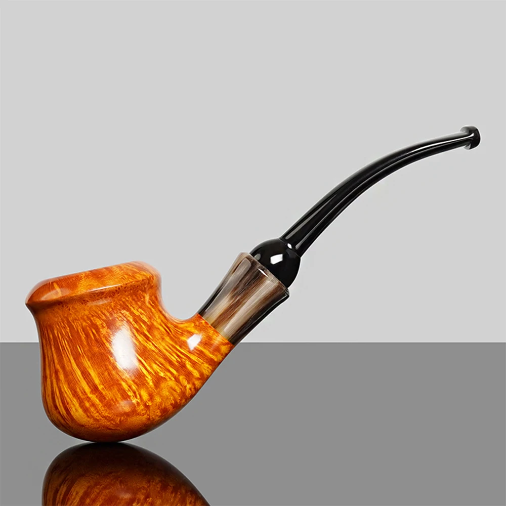 JIBILL handmade briar tobacco pipe, briar bowl, curved handle acrylic pipe mouthpiece, solid wood pipe, horn decorative ring
JIBILL handmade briar tobacco pipe, briar bowl, curved handle acrylic pipe mouthpiece, solid wood pipe, horn decorative ring