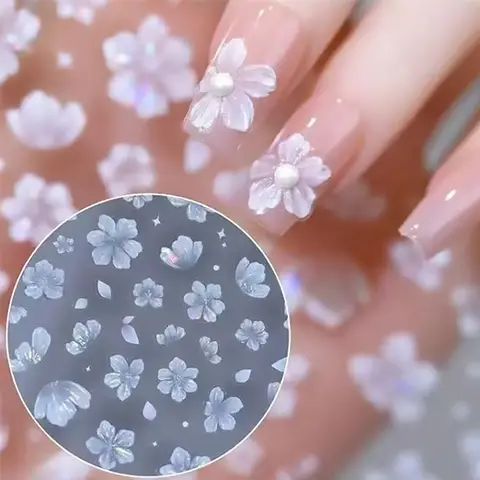 Novo hipster flores brancas puras rosa camélia margarida geléia primavera lírio flor de cerejeira magnólia arte do prego adesivos manicure zjt10