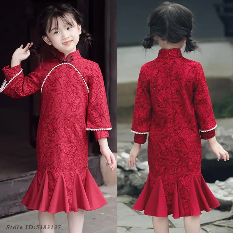 Красное кружевное платье Cheongsam с рыбьим хвостом для девочек, детское традиционное китайское вечернее платье, винтажное платье принцессы Ципао с воротником-стойкой
Красное кружевное платье Cheongsam с рыбьим хвостом для девочек, детское традиционное китайское вечернее платье, винтажное платье принцессы Ципао с воротником-стойкой