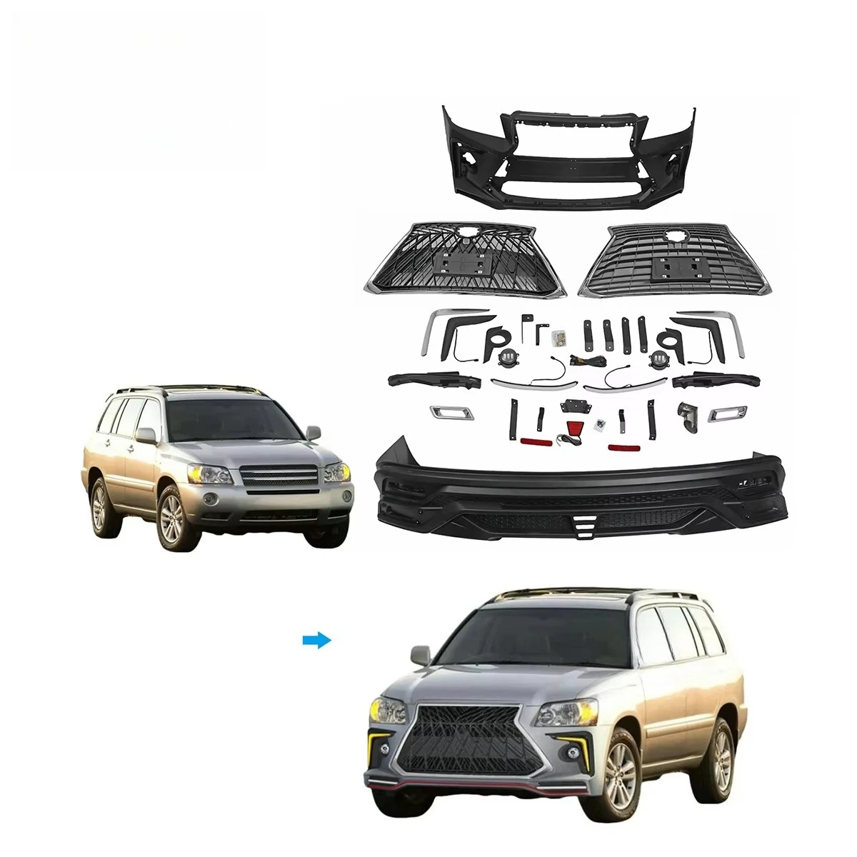 For Toyota Highlander Kluger XU20 Body Kit Front Bumper Grille Rear Bumper 01-07 Upgrade
For Toyota Highlander Kluger XU20 Body Kit Front Bumper Grille Rear Bumper 01-07 Upgrade