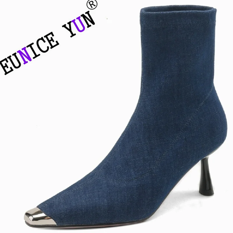 【EUNICE YUN】Women Stretch Short Boots Thin High Heels Fashion Metal Decoration Office Lady Ankle Boots Autumn Winter Shoes 33-40
【EUNICE YUN】Women Stretch Short Boots Thin High Heels Fashion Metal Decoration Office Lady Ankle Boots Autumn Winter Shoes 33-40