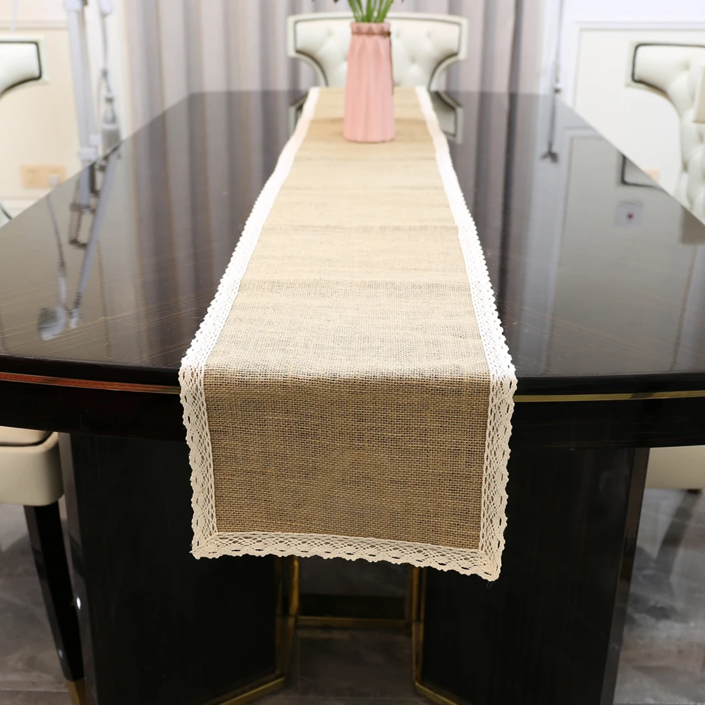 Vintage Retro Natural Hessian Burlap Lace Table Runner Rustic Hessian Tablerunner for Wedding Table Decoration Party Supplies
Vintage Retro Natural Hessian Burlap Lace Table Runner Rustic Hessian Tablerunner for Wedding Table Decoration Party Supplies