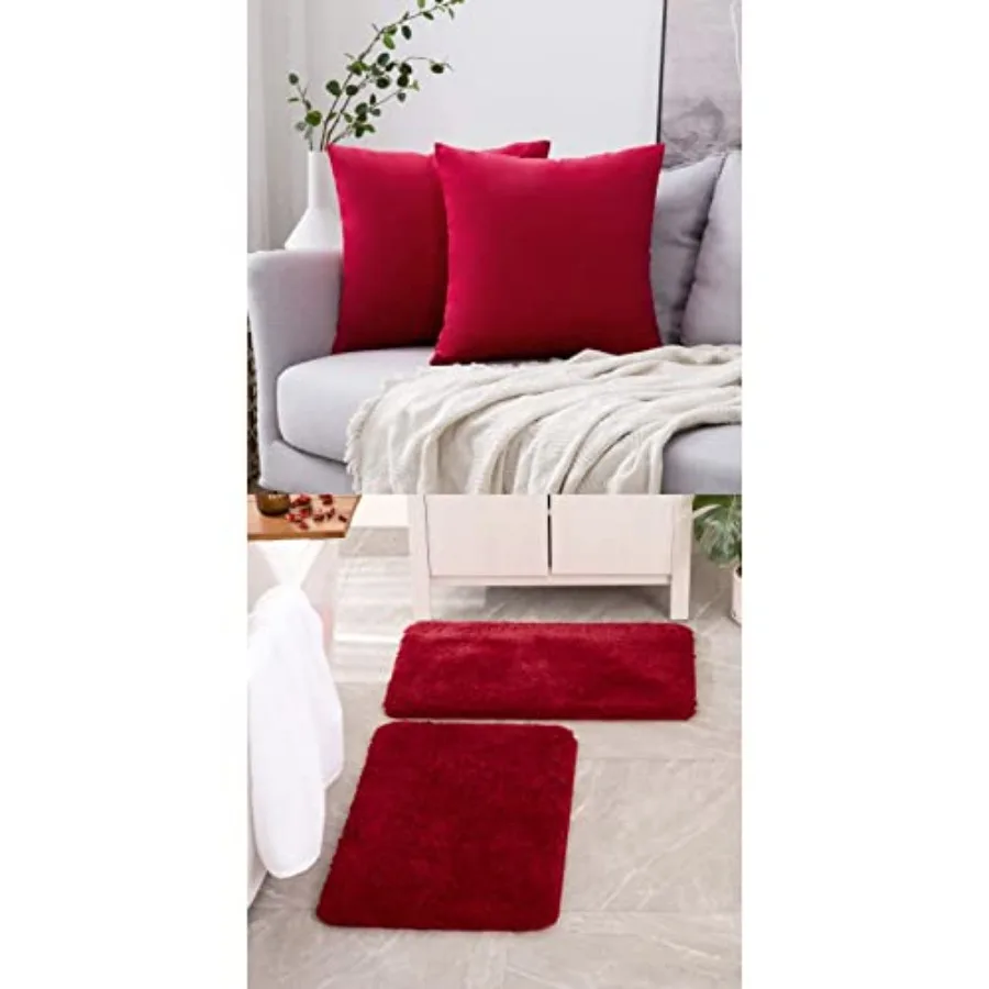 Christmas Red Pack of 2 Velvet Pillow Covers and Set of 2 Non Slip Shaggy Bathroom Rugs Extra Thick Soft Bath Mats
Christmas Red Pack of 2 Velvet Pillow Covers and Set of 2 Non Slip Shaggy Bathroom Rugs Extra Thick Soft Bath Mats