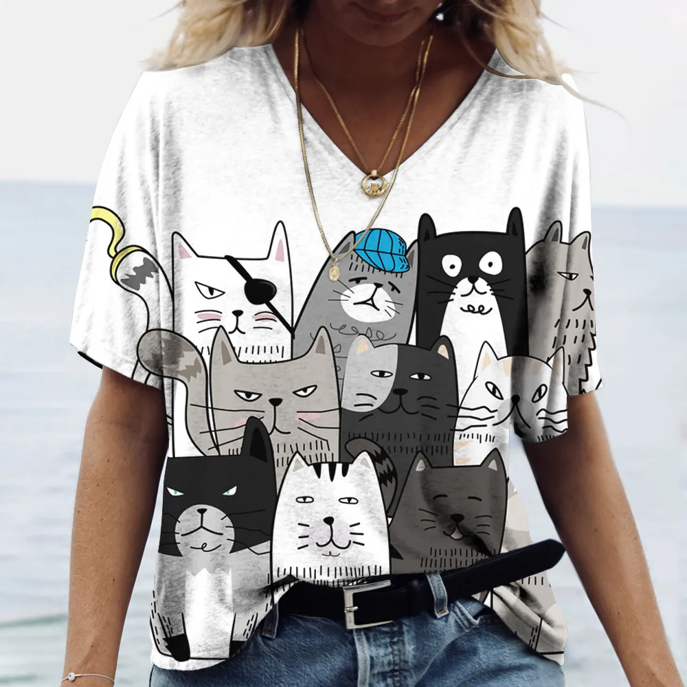 Women T-shirt Funny Cat Print Women T-Shirt Oversized T-Shirt Top Summer Casual Women Clothing Design V Neck Tops Tees
Women T-shirt Funny Cat Print Women T-Shirt Oversized T-Shirt Top Summer Casual Women Clothing Design V Neck Tops Tees
