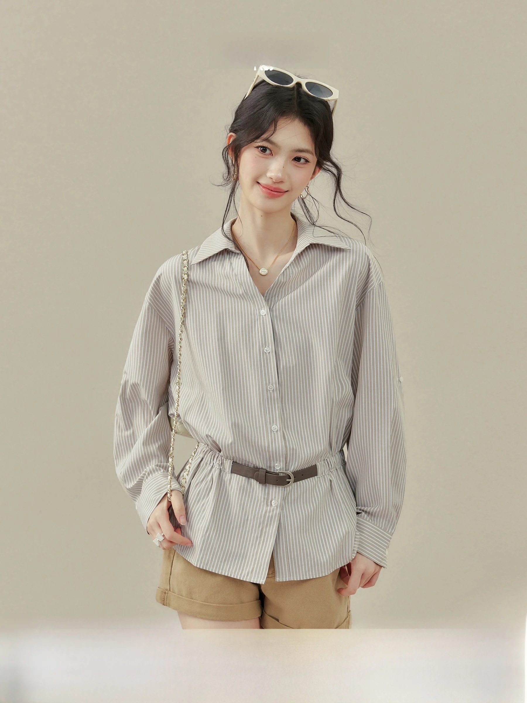 Unique plus Size Striped irt Women's Spring Turn-down Collar Top Waist-cinching Office Casual Loose Fit Long Sve
Unique plus Size Striped irt Women's Spring Turn-down Collar Top Waist-cinching Office Casual Loose Fit Long Sve