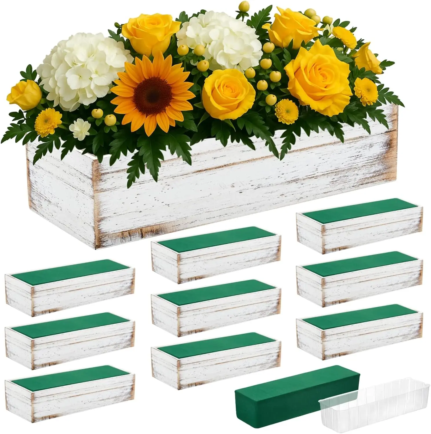 10 Set Rustic Wooden Planter Boxes with Plastic Liners & Floral Foam for Centerpieces, Christmas, Wedding, Home Decor
10 Set Rustic Wooden Planter Boxes with Plastic Liners & Floral Foam for Centerpieces, Christmas, Wedding, Home Decor