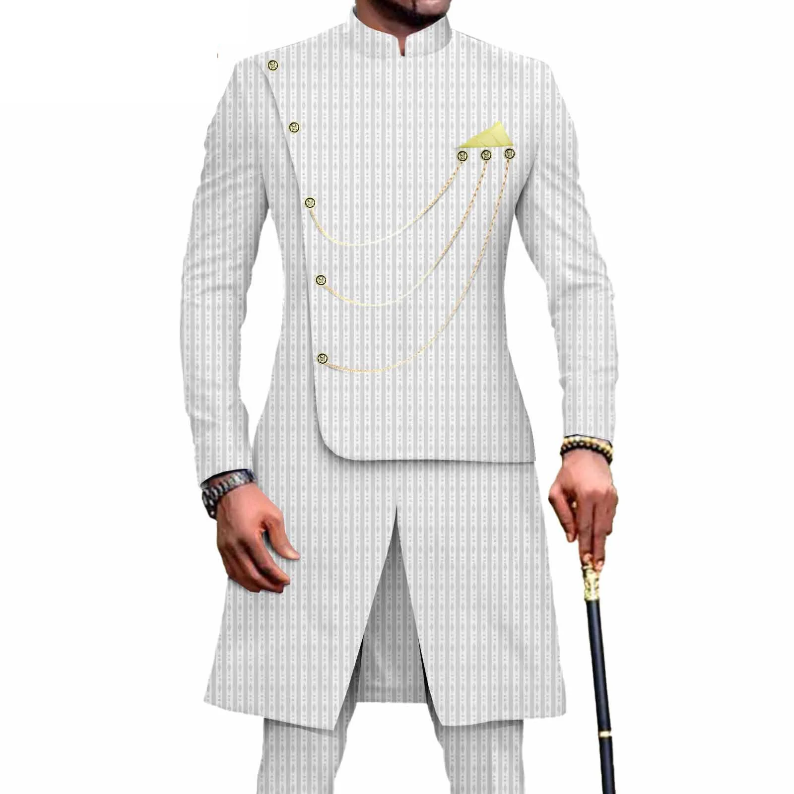 African Suit for Men Single Breasted Dashiki Chain Jackets and Pants 2 Piece Set with Kerchief Formal Outfits Wedding Fashion
African Suit for Men Single Breasted Dashiki Chain Jackets and Pants 2 Piece Set with Kerchief Formal Outfits Wedding Fashion