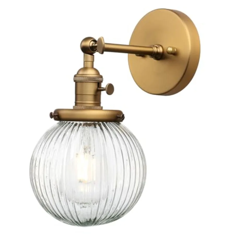 Vintage Industrial Wall Sconce Lighting Fixture with Mini 5.9" Round Clear Globe Ribbed Glass Shade Brass Gold
Vintage Industrial Wall Sconce Lighting Fixture with Mini 5.9" Round Clear Globe Ribbed Glass Shade Brass Gold