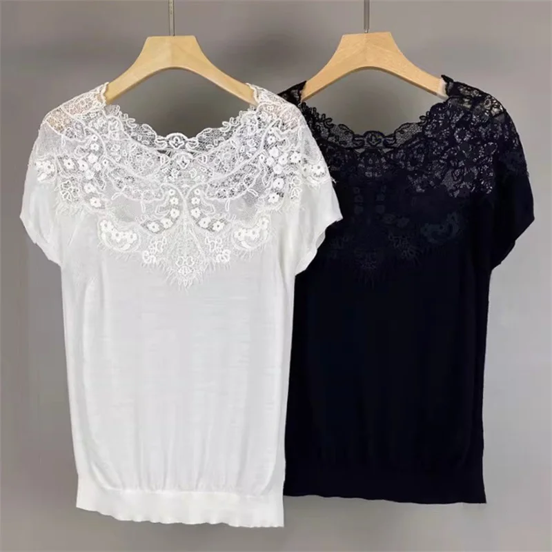 Women's sweater 2026 summer elastic knitted slim fit short sleeved top Lace patchwork pullover wool blend Knitwear y2k T-shirt
Women's sweater 2026 summer elastic knitted slim fit short sleeved top Lace patchwork pullover wool blend Knitwear y2k T-shirt
