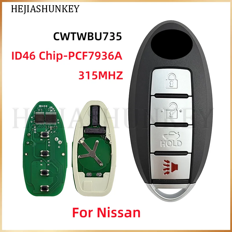 CWTWBU735 1788D-FWBIU735 285E3-EW81D 4 Buttons Smart Remote Key Fob 315MHz FSK ID46 Chip For Nissan Maxima Sentra 2007-2012
CWTWBU735 1788D-FWBIU735 285E3-EW81D 4 Buttons Smart Remote Key Fob 315MHz FSK ID46 Chip For Nissan Maxima Sentra 2007-2012