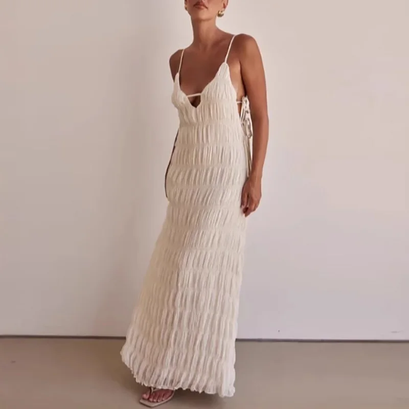 Elegant Sleeveless Slim Evening Dresses Temperament Simple Ruffles Summer Suspender Long Dresses Chic Lace Up White Party Dress
Elegant Sleeveless Slim Evening Dresses Temperament Simple Ruffles Summer Suspender Long Dresses Chic Lace Up White Party Dress