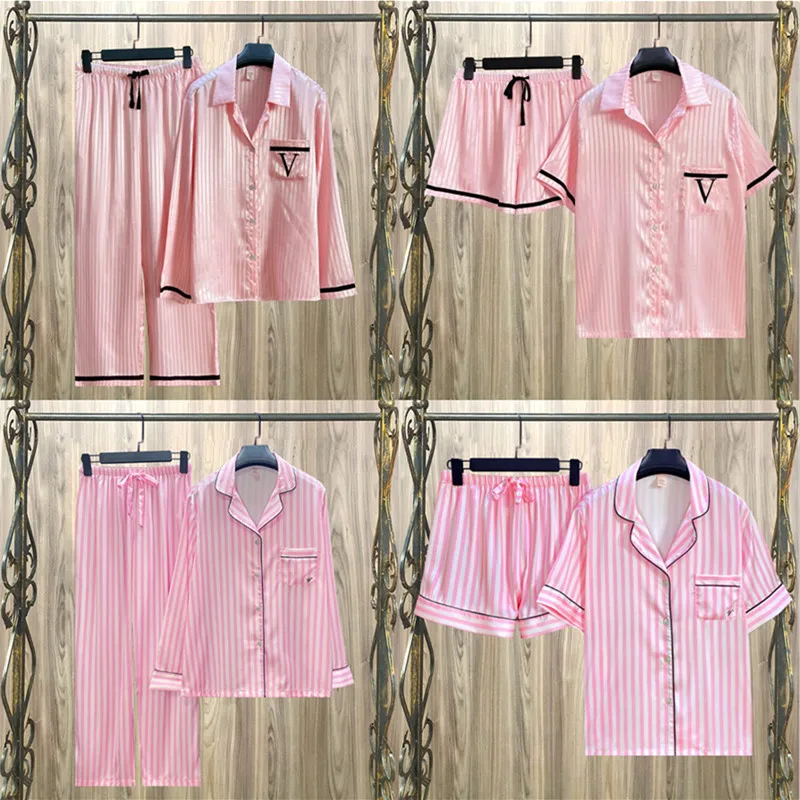 Women's Striped Pajamas Two-piece Set Lapel Button Top Shorts Silk Satin Sleepwear Set Spring And Summer Loose Luxury Home Wear
Women's Striped Pajamas Two-piece Set Lapel Button Top Shorts Silk Satin Sleepwear Set Spring And Summer Loose Luxury Home Wear
