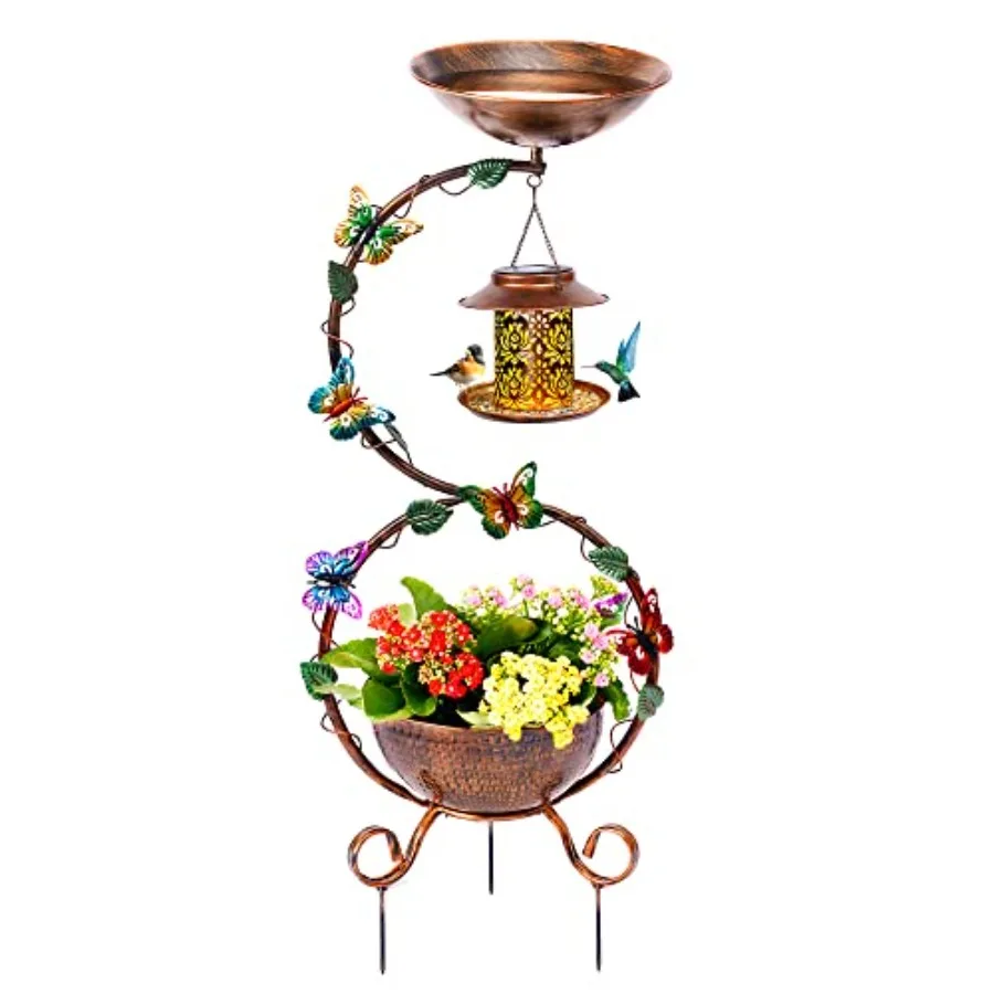 Outdoor metal birdbath and solar bird feeder combo with flower planter pedestal, weather-resistant bronze finish, decorative bu
Outdoor metal birdbath and solar bird feeder combo with flower planter pedestal, weather-resistant bronze finish, decorative bu