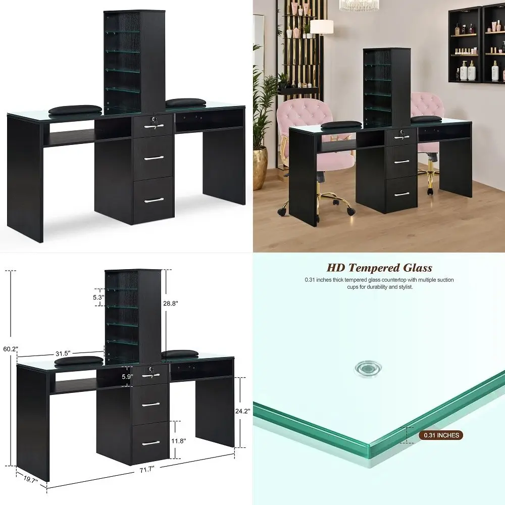 Modern Double Manicure Table, Nail Marbling Texture Station for 2 Person, Long Nail Desk with Storage Drawers amp Metal Frame 2
Modern Double Manicure Table, Nail Marbling Texture Station for 2 Person, Long Nail Desk with Storage Drawers amp Metal Frame 2