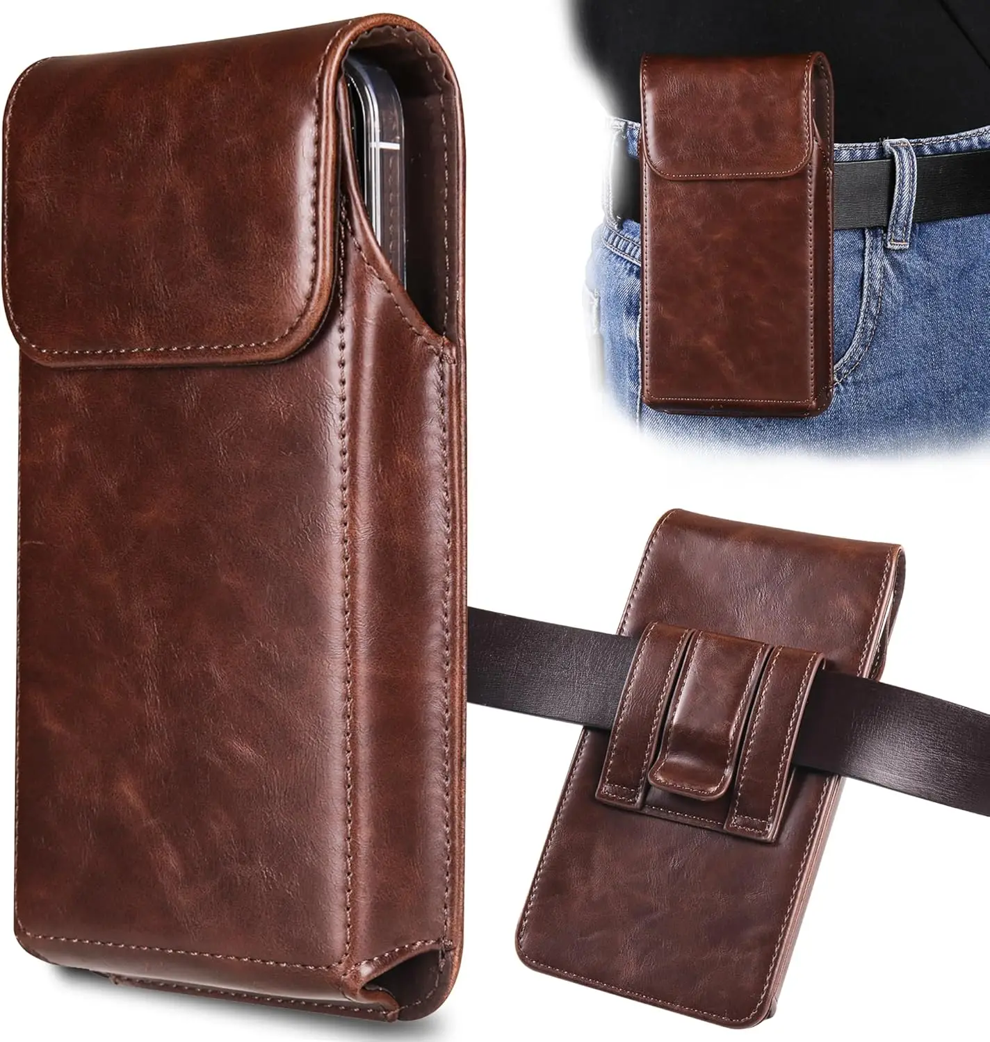 Premium Leather Phone Holster with Belt Clip, Compatible with Multiple Smartphones, Coffee Color
Premium Leather Phone Holster with Belt Clip, Compatible with Multiple Smartphones, Coffee Color