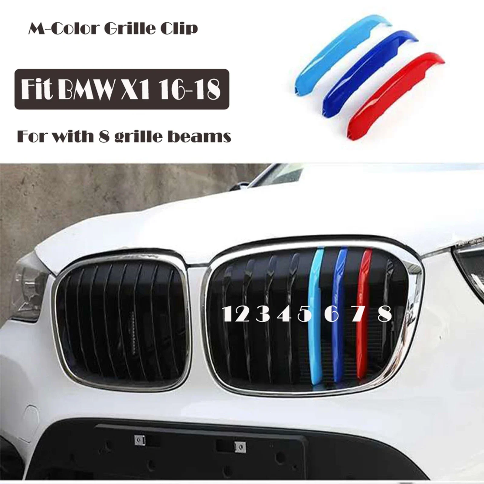 Fit 16-18 BMW X1 F48 SPORT LINE or M package Trim M-SPORT Design 3-Color Kidney Grille Clip Stripe with 8-slats
Fit 16-18 BMW X1 F48 SPORT LINE or M package Trim M-SPORT Design 3-Color Kidney Grille Clip Stripe with 8-slats