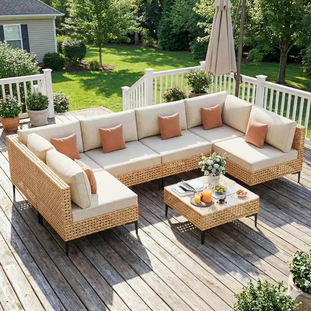 7-Piece Large Outdoor Sectional Patio Furniture Set with Cushions - Weather-Resistant Wicker for Deck, Porch, or Boho Style
7-Piece Large Outdoor Sectional Patio Furniture Set with Cushions - Weather-Resistant Wicker for Deck, Porch, or Boho Style