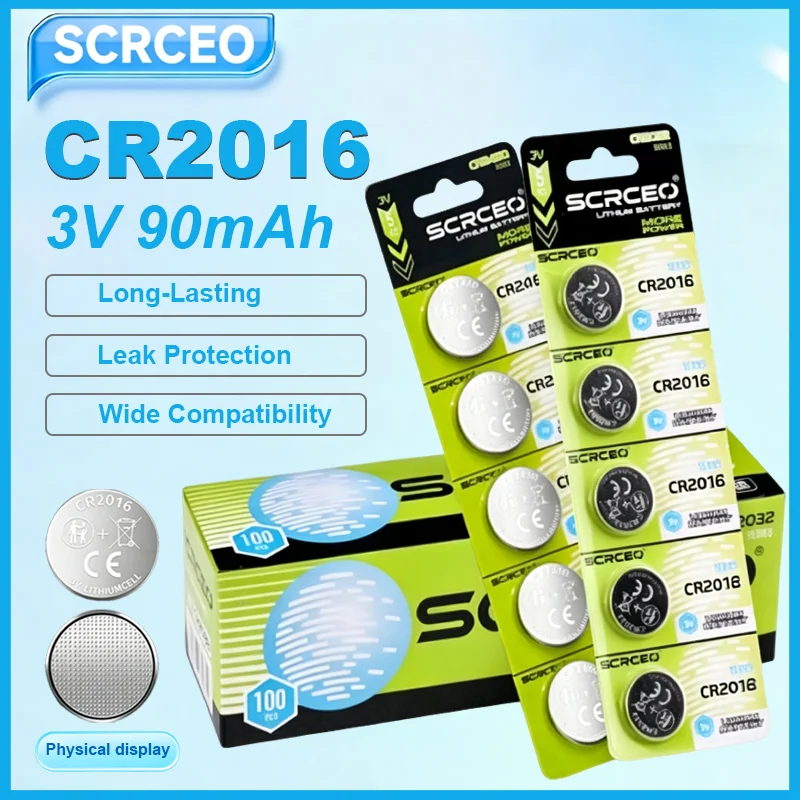 CR2016 3V Lithium Coin Cell Primary Battery, Button Cell for Remote Controllers Garage Door Openers Electronic Toys
CR2016 3V Lithium Coin Cell Primary Battery, Button Cell for Remote Controllers Garage Door Openers Electronic Toys