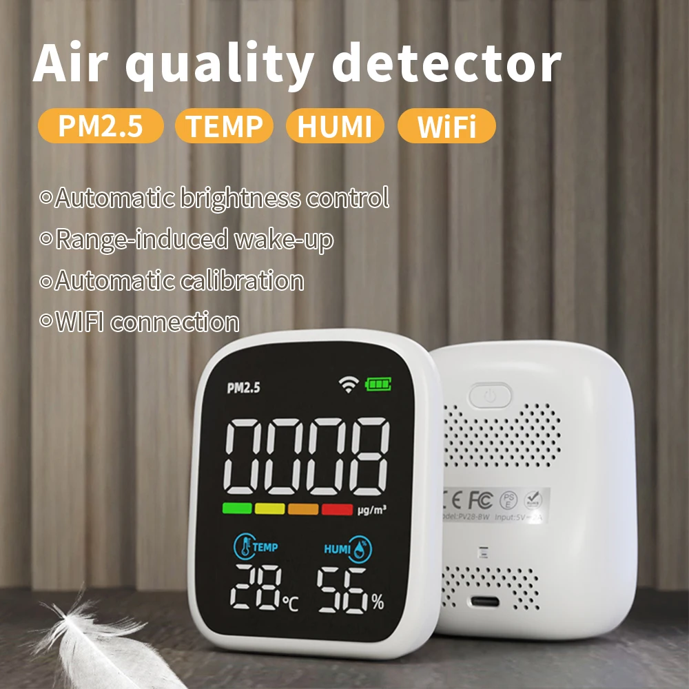 Wi-Fi умный тестер качества воздуха PM2.5/CO2 детектор портативный анализатор загрязнения воздуха измеритель температуры и влажности с управлением через приложение
Wi-Fi умный тестер качества воздуха PM2.5/CO2 детектор портативный анализатор загрязнения воздуха измеритель температуры и влажности с управлением через приложение