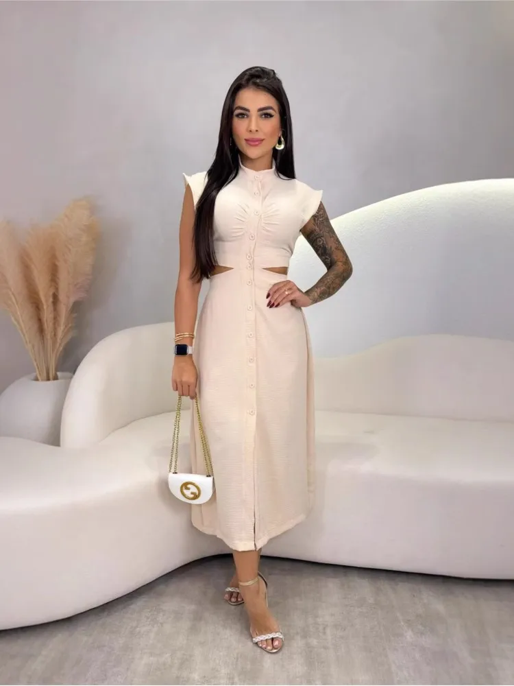 New Spring Summer Women's Sexy Simple Solid Color Dress Fashion Sleeveless Stand-up Collar Mid-waist Oversized Skirt Dresses
New Spring Summer Women's Sexy Simple Solid Color Dress Fashion Sleeveless Stand-up Collar Mid-waist Oversized Skirt Dresses